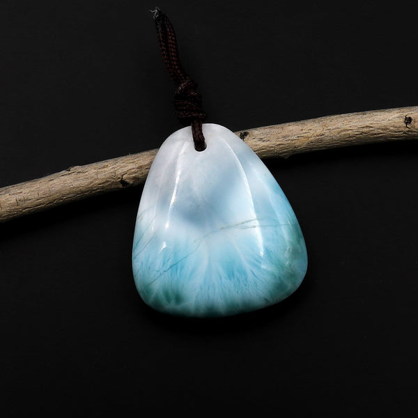 Natural Larimar Freeform Triangle Pendant Genuine Real Blue Larimar Gemstone Focal Bead