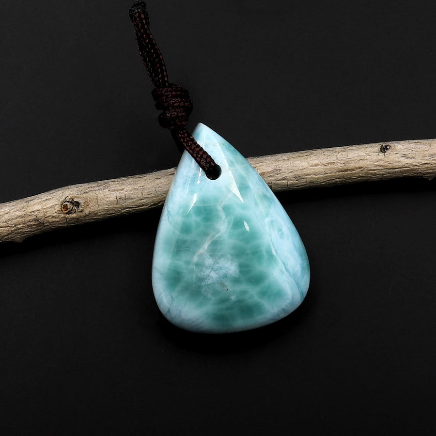 Natural Larimar Teardrop Pear Pendant Genuine Real Blue Larimar Gemstone Focal Bead