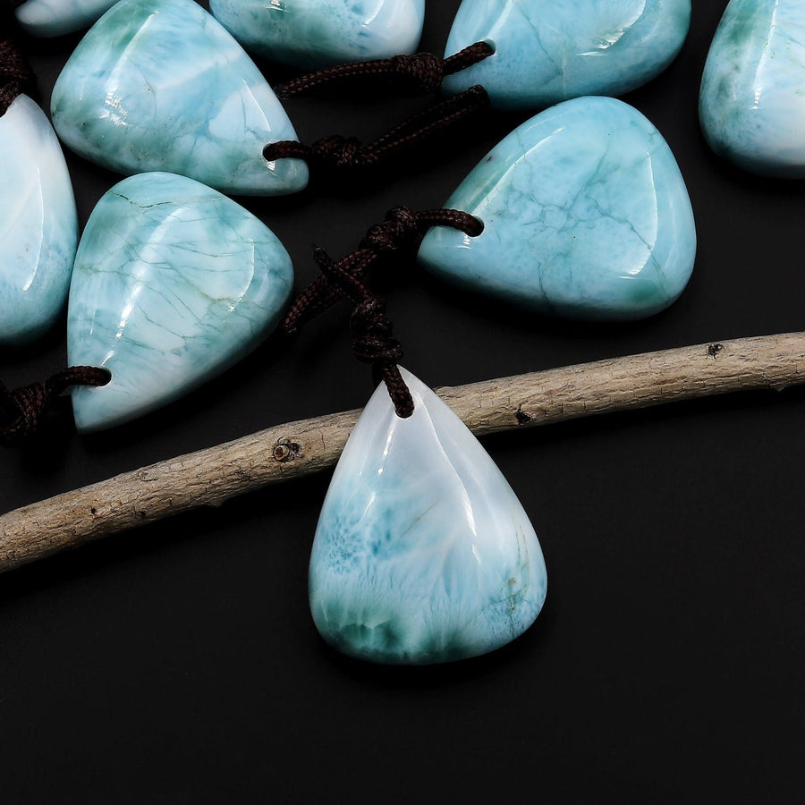 Natural Larimar Teardrop Pear Pendant Genuine Real Blue Larimar Gemstone Focal Bead