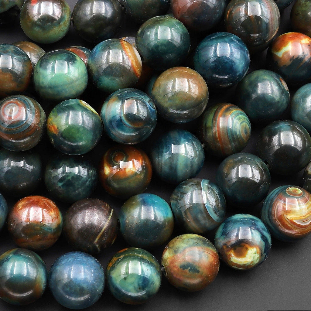 Teal Green Blue Sunset Orange Aqua Terra Agate 10mm Round Beads 14" Strand