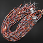 Matte Tibetan Orange Red Black Fire Agate Tube Beads 15" Strand