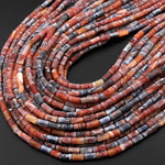 Matte Tibetan Orange Red Black Fire Agate Tube Beads 15" Strand