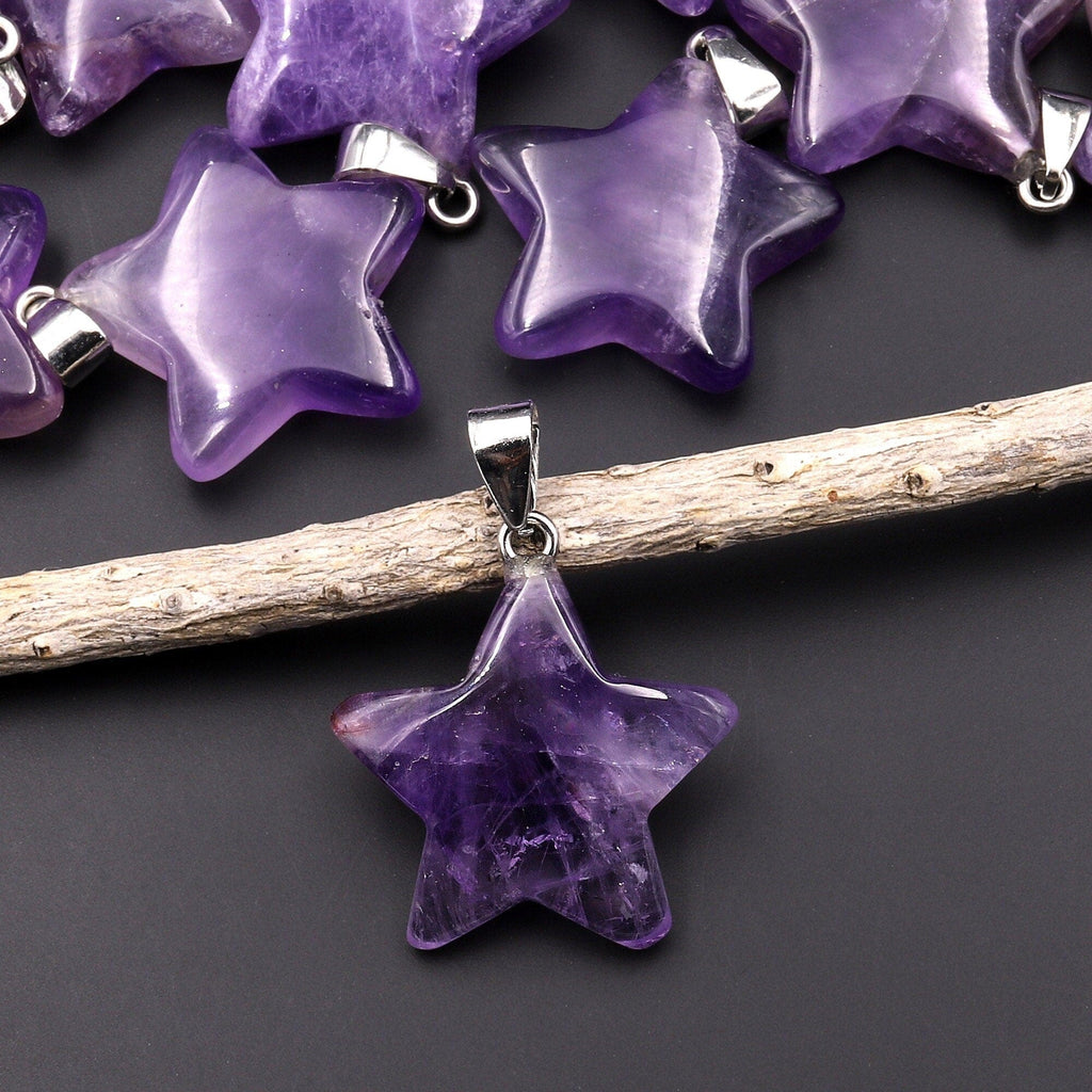 Natural Purple Amethyst Pendant Gemstone Star A1