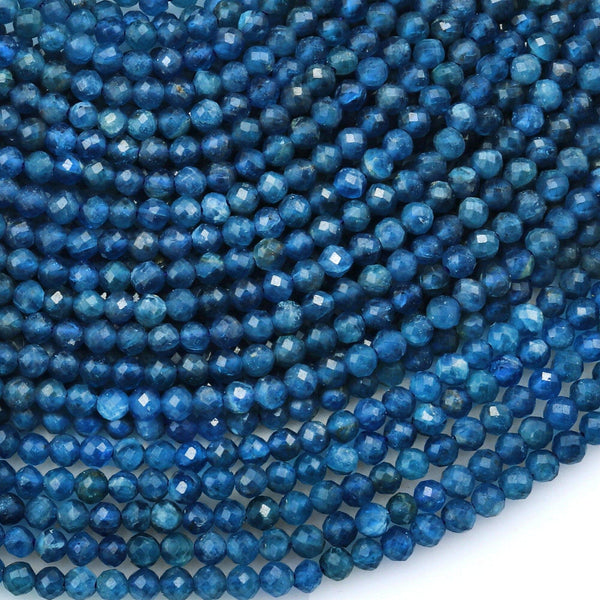 Natural Dark Teal Blue Apatite 3mm Faceted Round Beads Gemstone 15.5" Strand