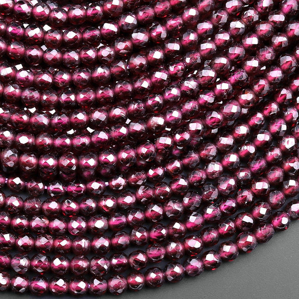 AAA Natural Purple Garnet From Mozambique Micro Faceted 3mm Round Gemstone Beads 15.5" Strand