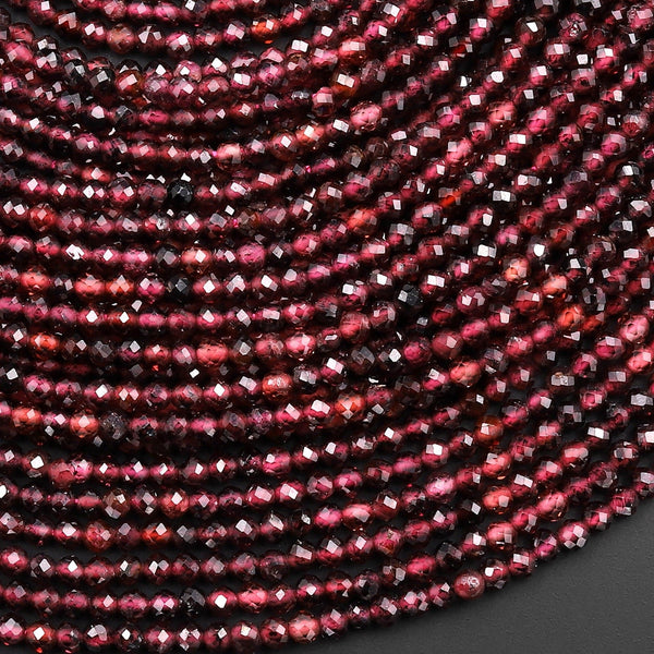 Natural Garnet Faceted 2mm Round Beads Gemstone 15.5" Strand