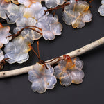 Hand Carved Natural Carnelian Flower Earring Pair Drilled Translucent Gemstone Matched Beads