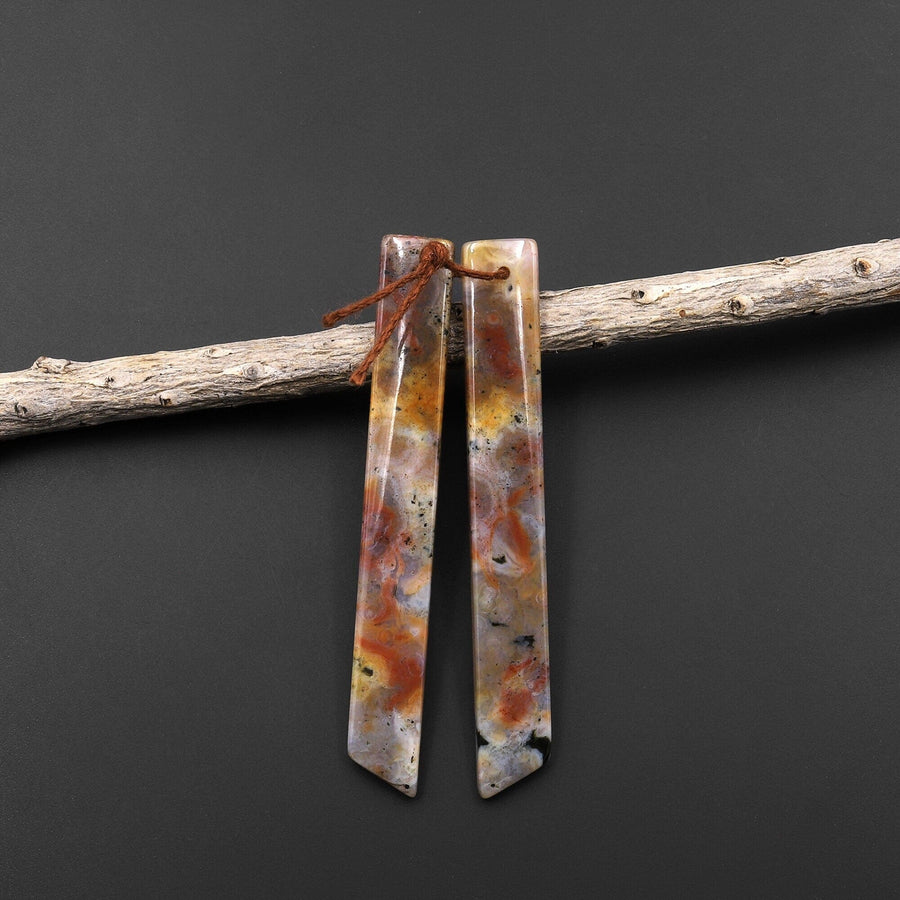 Natural Ocean Jasper Super Long Linear Spike Earring Pair Matched Gemstone Beads A1