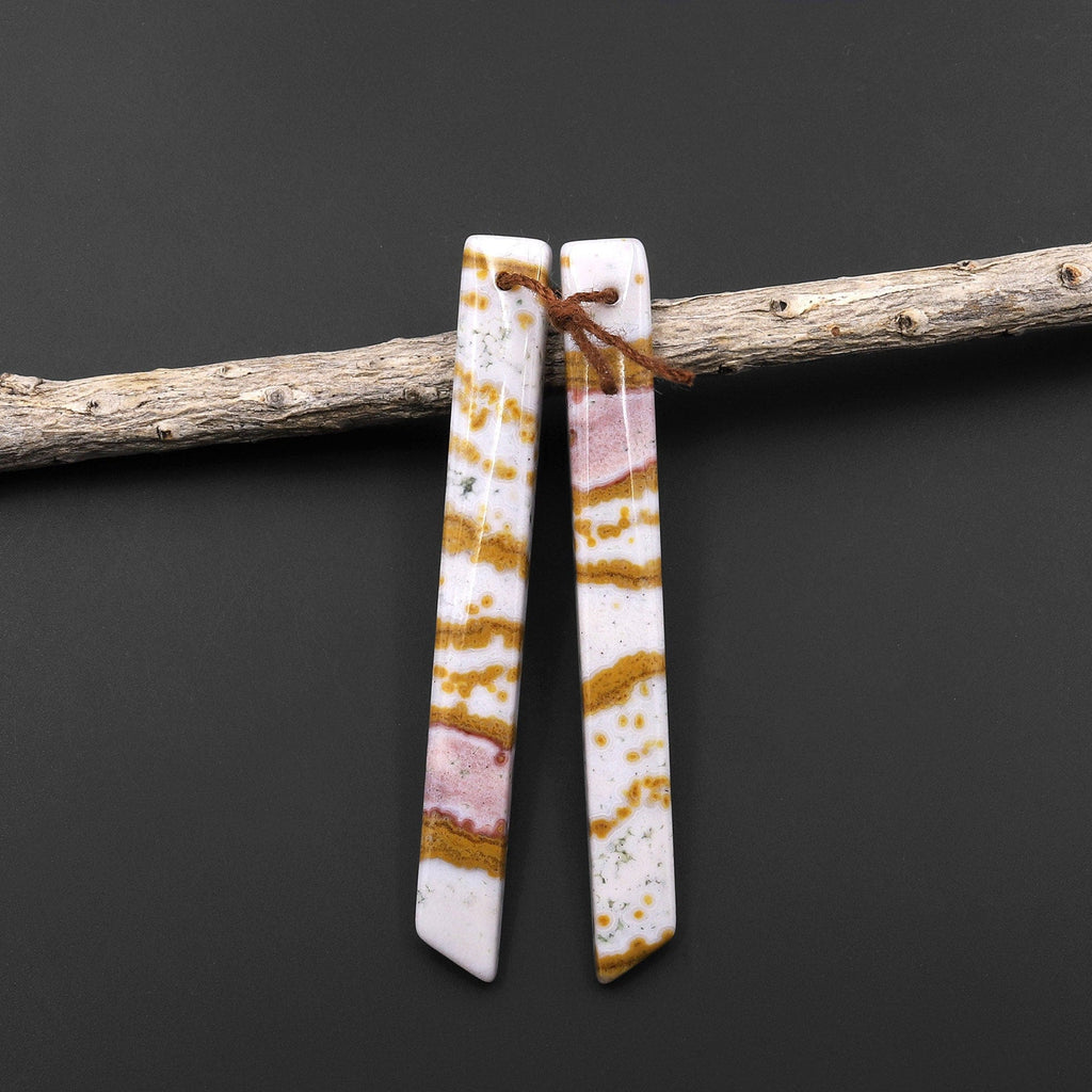 Natural Ocean Jasper Super Long Linear Spike Earring Pair Matched Gemstone Beads A3