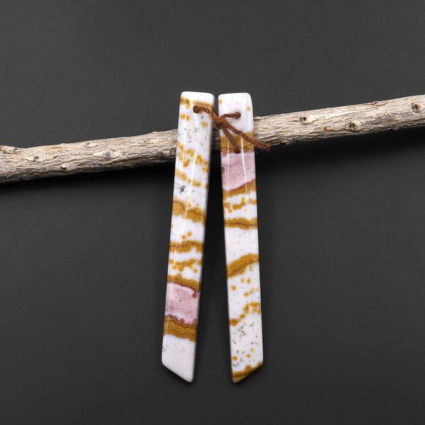Natural Ocean Jasper Super Long Linear Spike Earring Pair Matched Gemstone Beads A3