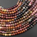 Natural Multicolor Pink Green Golden Coganic Tourmaline 4mm Smooth Round Beads 15.5" Strand