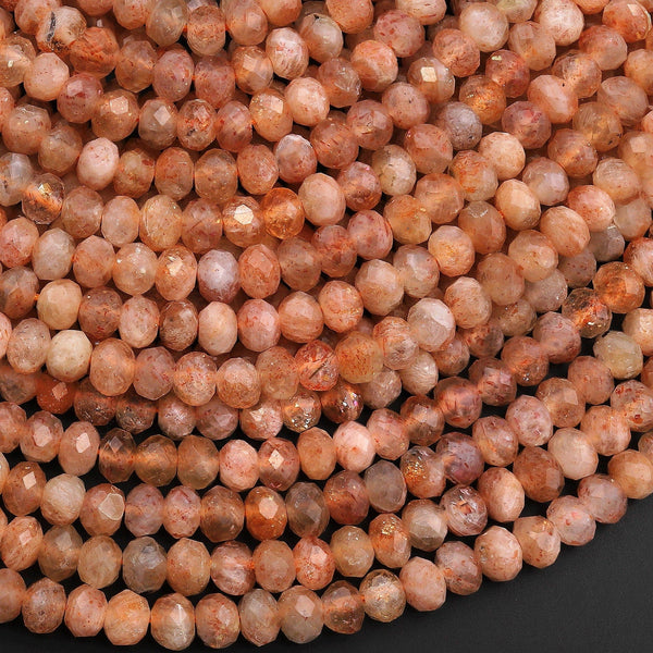 Natural Sunstone Faceted Rondelle Beads 5mm Orange Feldspar 15.5" Strand