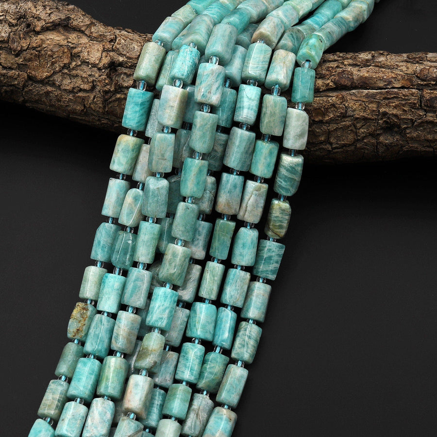 Natural Peruvian Amazonite Beads Smooth Tube Cylinder 15.5" Strand