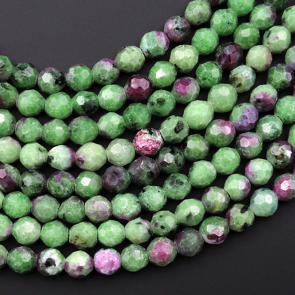 Faceted Natural Ruby Zoisite 4mm 5mm Round Beads 15.5" Strand