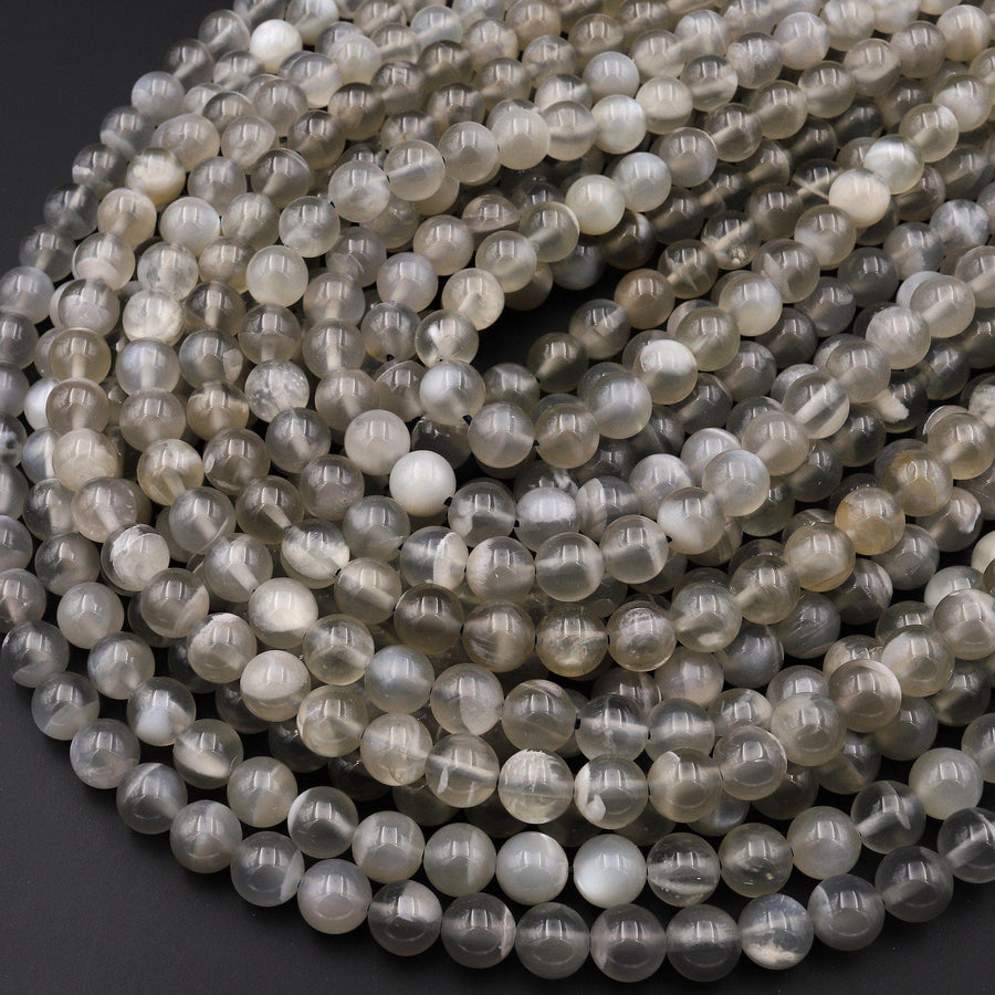 AAA Natural Silvery Gray Moonstone 5mm 6mm 8mm 10mm Round Beads 15.5" Strand
