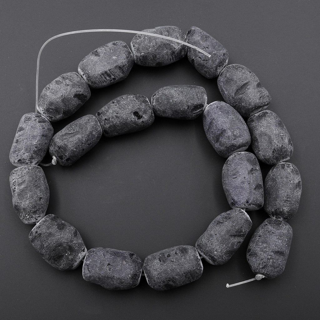 Matte Hand Cut Raw Natural Black Tourmaline Nugget Beads Gemstones 15.5" Strand