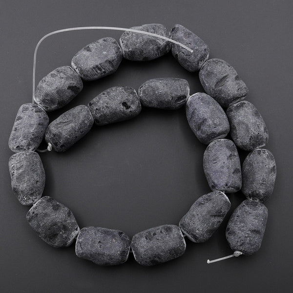Matte Hand Cut Raw Natural Black Tourmaline Nugget Beads Gemstones 15.5" Strand
