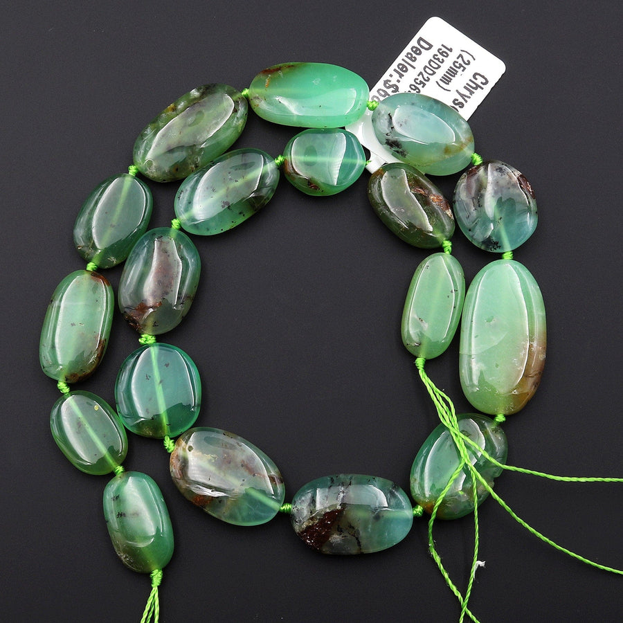 Gemmy Green Color~ Natural Australian Chrysoprase Oval Beads Gemstone 15.5" Strand