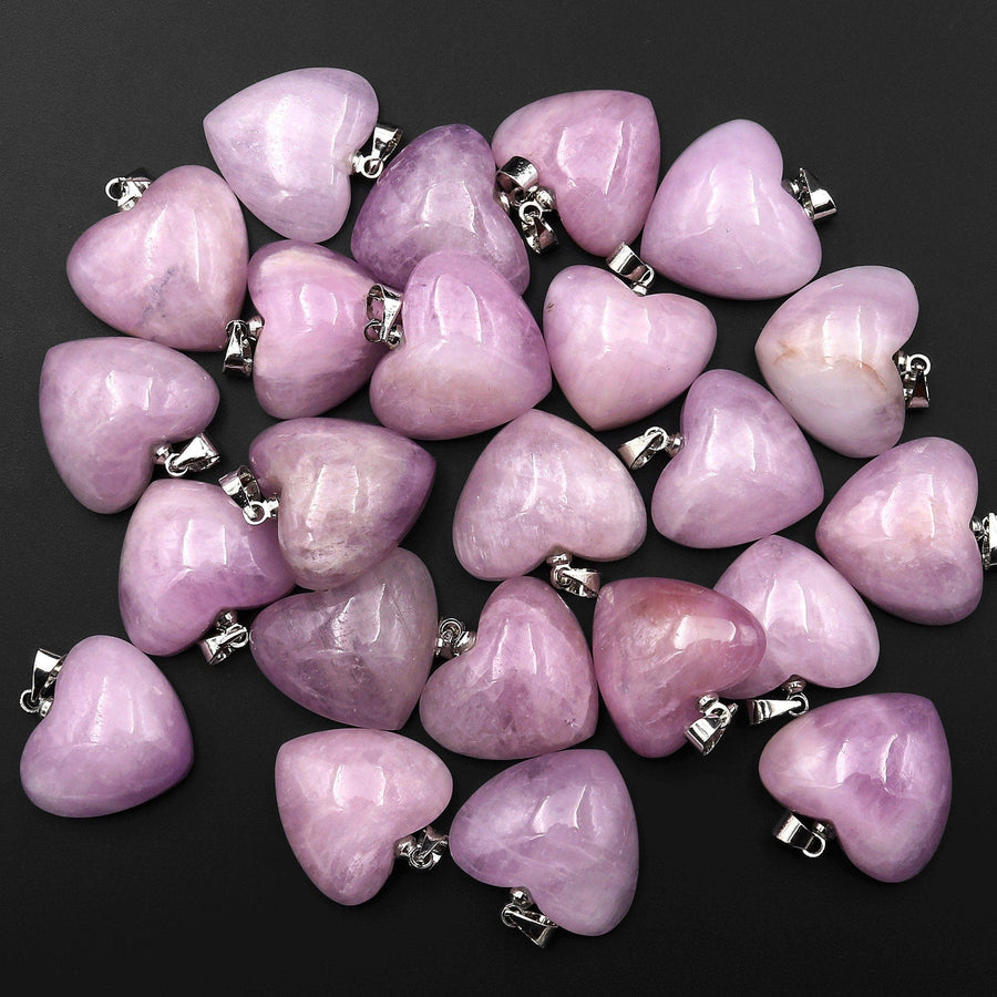 Natural Kunzite Pendant Heart Gemstone Focal Bead