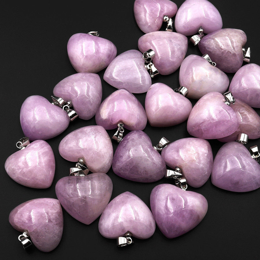 Natural Kunzite Pendant Heart Gemstone Focal Bead