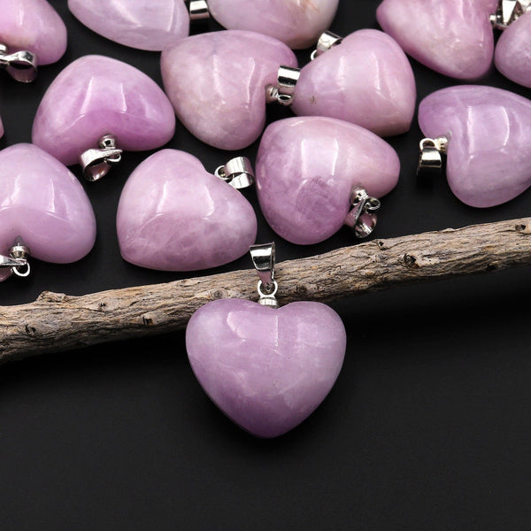 Natural Kunzite Pendant Heart Gemstone Focal Bead