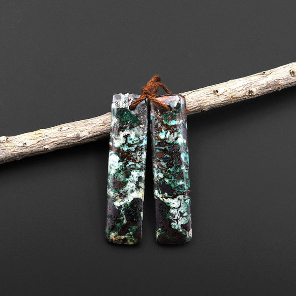 Rare Natural Malachite Chrysocolla Earring Pair Rectangle Matched Gemstone Beads A2