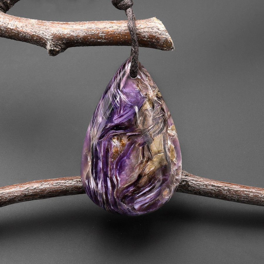 Natural Purple Russian Charorite Pendant Teardrop Gemstone