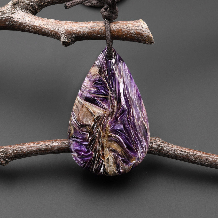 Natural Purple Russian Charorite Pendant Teardrop Gemstone