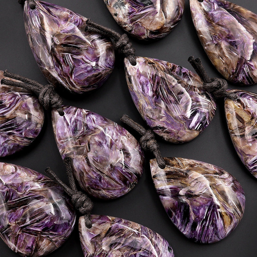 Natural Purple Russian Charorite Pendant Teardrop Gemstone