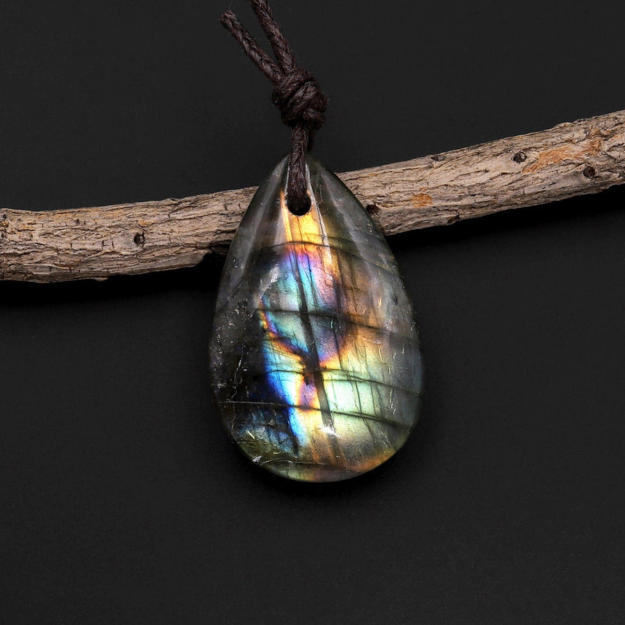 AAA Natural Labradorite Teardrop Pendant Rainbow Blue Green Gold Flashes