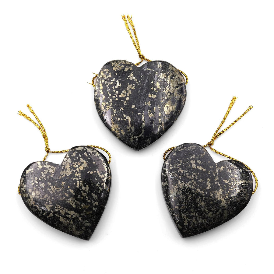 Rare Natural Pyrite in Magnetite Heart Pendant Side Drilled Gemstone Focal Bead