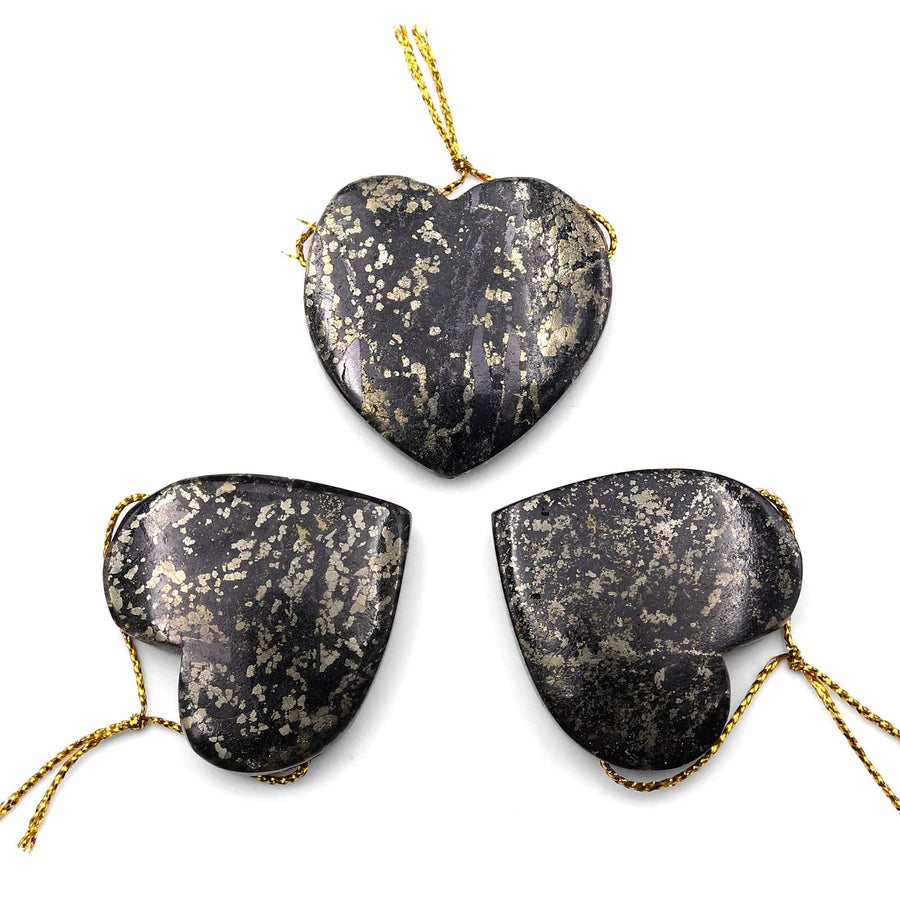 Rare Natural Pyrite in Magnetite Heart Pendant Side Drilled Gemstone Focal Bead