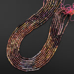 Natural Multicolor Red Cognac Blue Tourmaline 3mm 4mm Smooth Round Beads 15.5" Strand