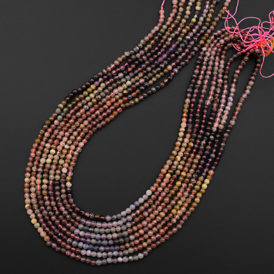 Natural Multicolor Red Cognac Blue Tourmaline 3mm 4mm Smooth Round Beads 15.5" Strand