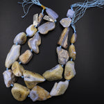 Large Freeform Natural Blue Chalcedony Geode Nodule Beads Blue Lace Agate 15.5" Strand