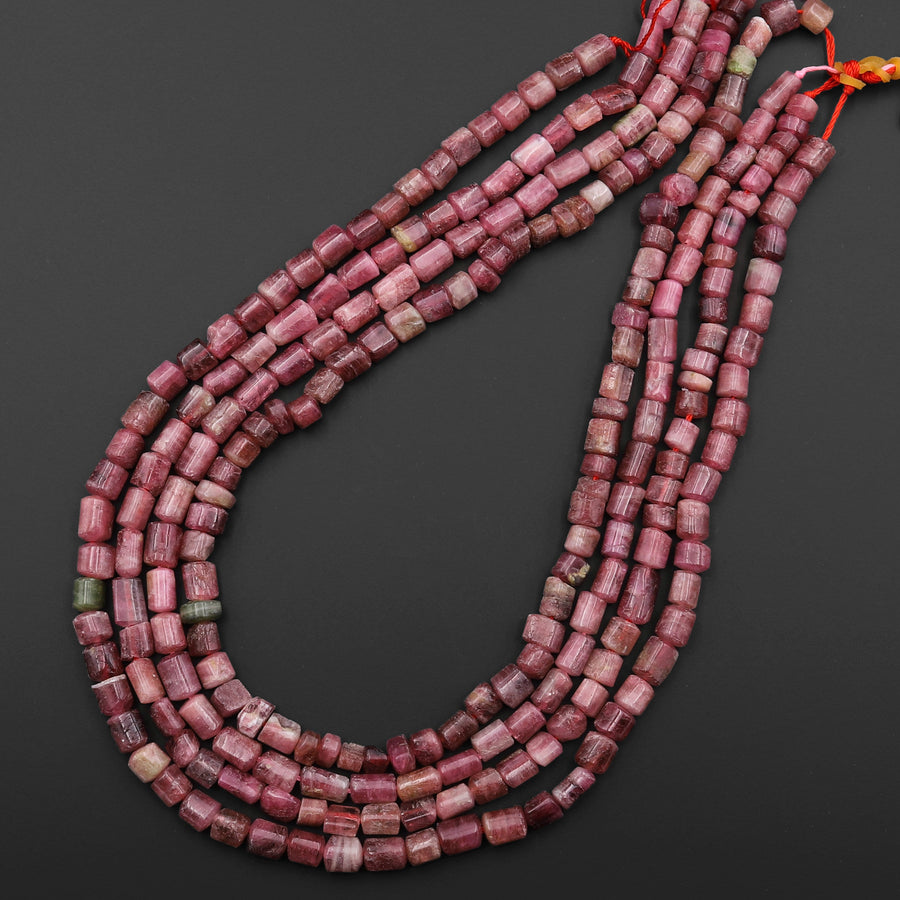 Natural Pink Tourmaline Short Tube Cylinder Beads 15.5" Strand