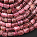 Natural Pink Tourmaline Short Tube Cylinder Beads 15.5" Strand