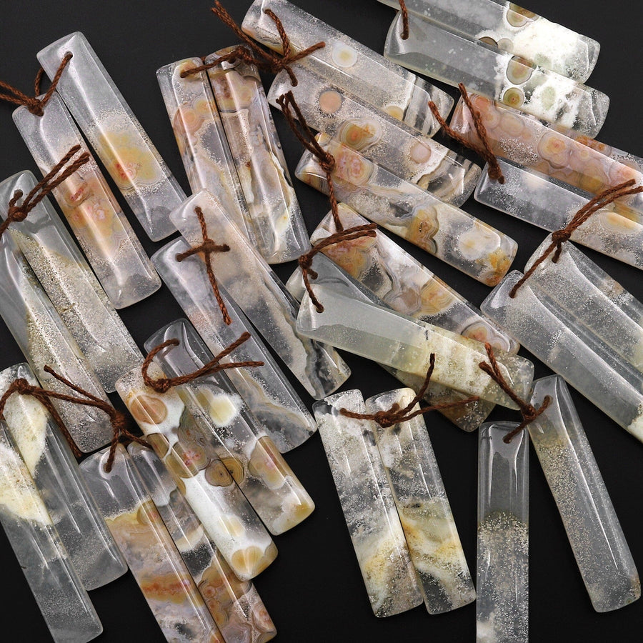 Translucent Ocean Jasper Earring Pair Matched Rectangle Gemstone Beads