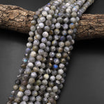 Faceted Natural Gray Labradorite 8mm Round Beads 15.5" Strand