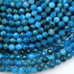 Faceted Natural Blue Apatite Round Beads 4mm 5mm Micro Laser Diamond Cut Teal Gemstone 15.5" Strand