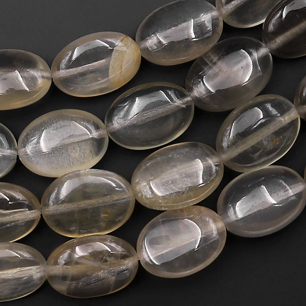 AAA Rare Natural Black Moonstone Oval Beads 15.5" Strand