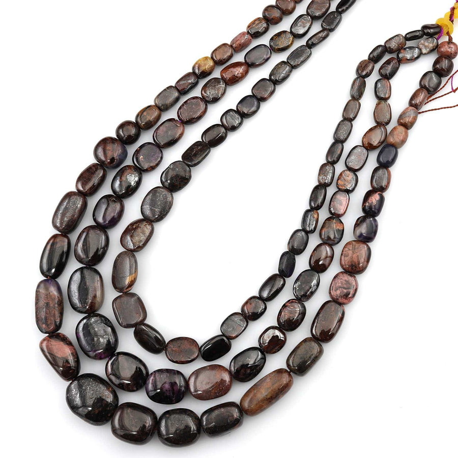 Real Genuine Natural Sugilite Smooth Rectangle Nugget Beads From South Africa Richteriste Bustamite 15.5" Strand