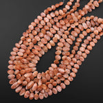 Fiery Natural Sunstone Oval Petal Beads Center Drilled Sparkling Golden Feldspar Orange Red Gemstone 15.5" Strand