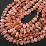 Fiery Natural Sunstone Oval Petal Beads Center Drilled Sparkling Golden Feldspar Orange Red Gemstone 15.5" Strand