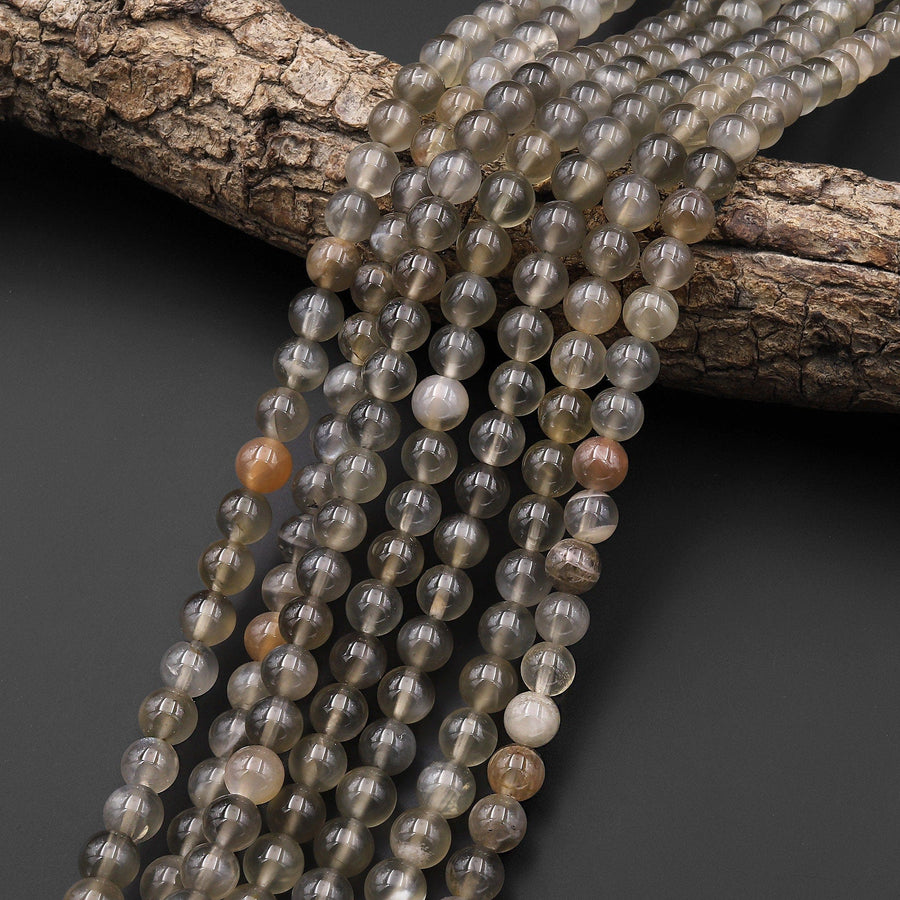 AAA Translucent Natural Black Moonstone 6mm 8mm Round Beads 15.5" Strand