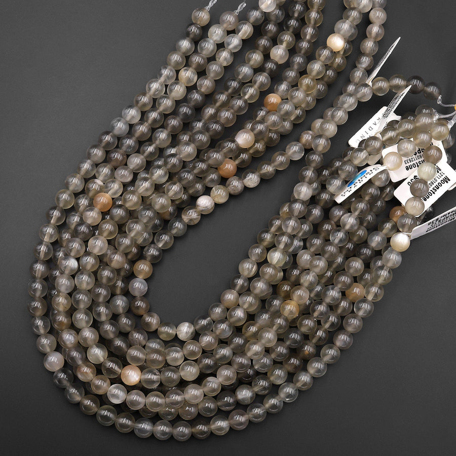 AAA Translucent Natural Black Moonstone 6mm 8mm Round Beads 15.5" Strand