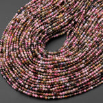 Faceted Translucent Natural Pink Green Tourmaline 2mm Round Beads Gemstone 15.5" Strand