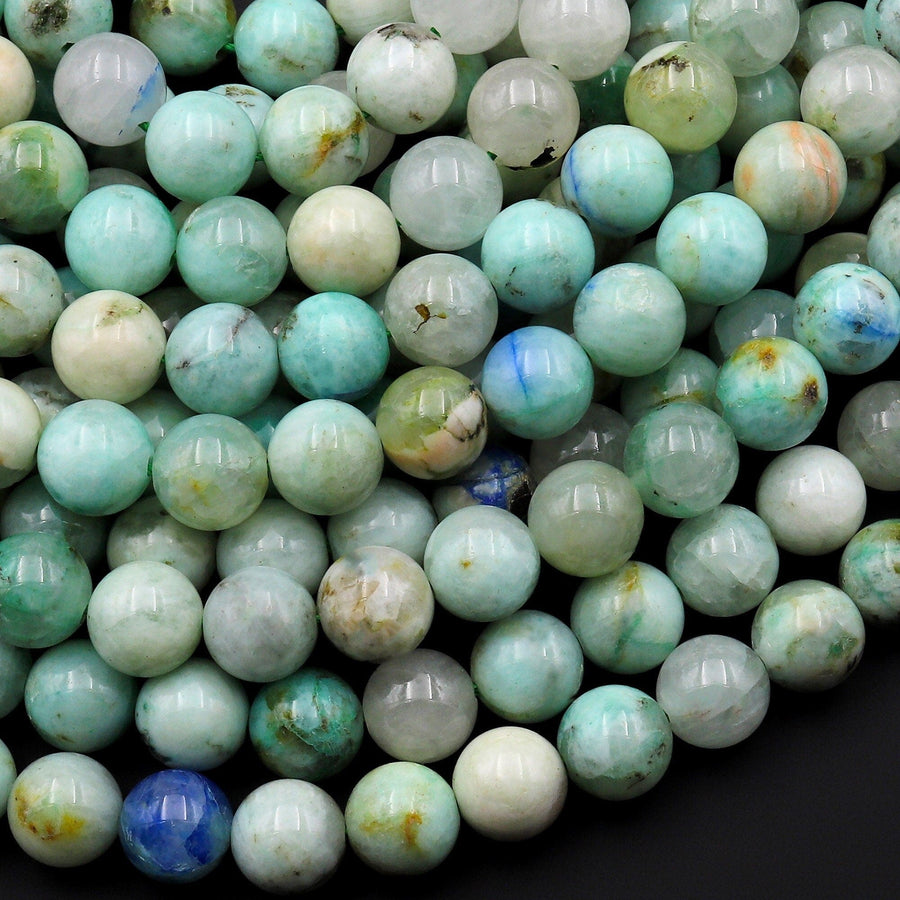 Rare Natural Chrysocolla Azurite in Quartz 6mm 8mm 10mm Round Beads From Arizona 15.5" Strand