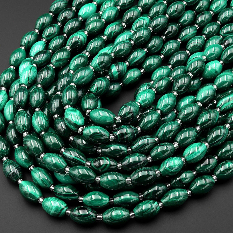 AAA Natural Green Malachite Drum Barrel Beads 10mm 12mm Gemstone From Congo 15.5" Strand