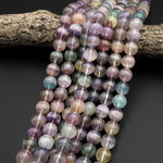 Large Natural Rainbow Fluorite 12mm 13mm 14mm Round Beads Soft Pink Purple Green Honey Gemstone 15.5" Strand